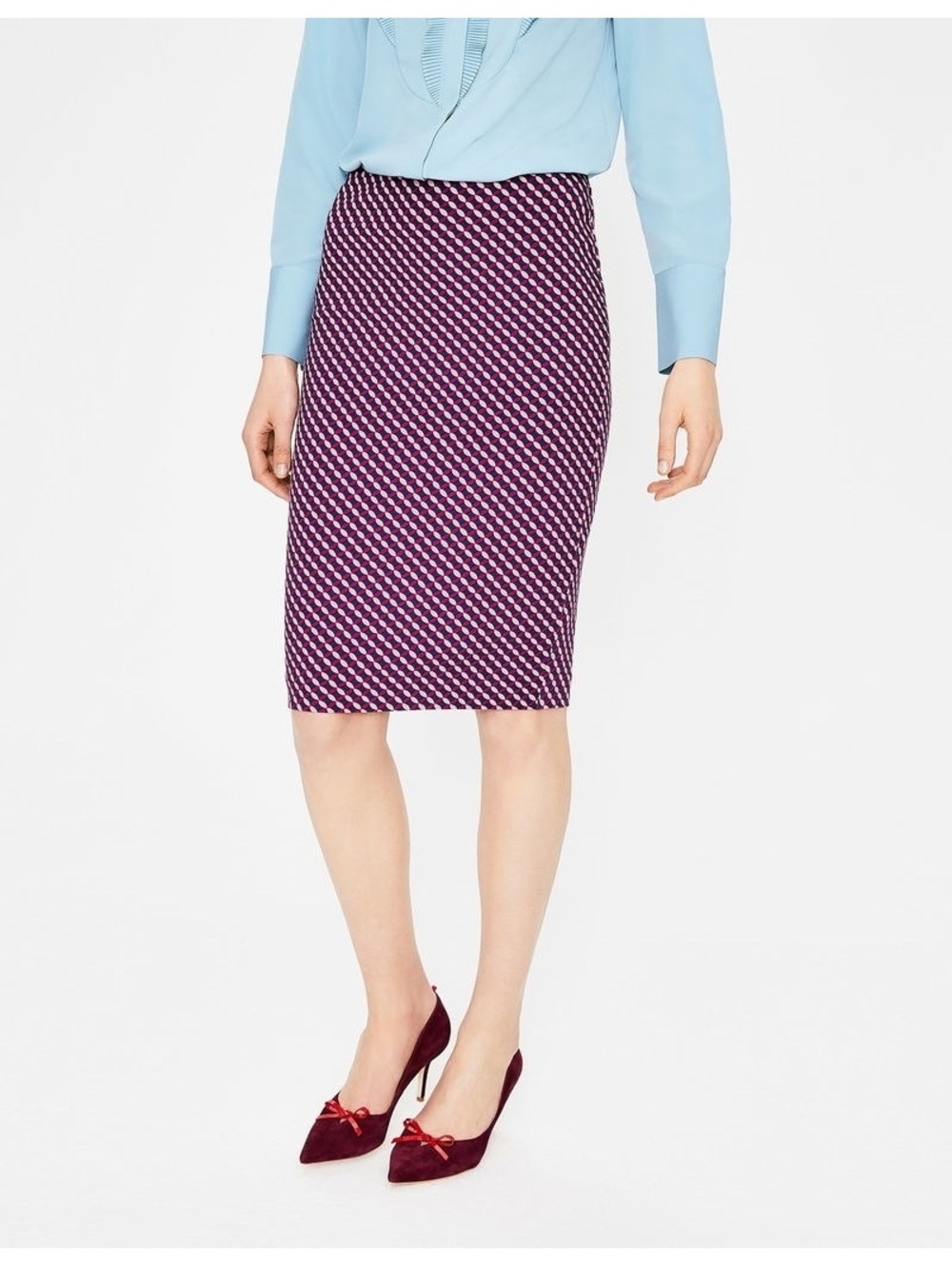 Boden Hampshire Ponte Pencil Skirt US 2R Navy Pink Geometric Stretch Workwear